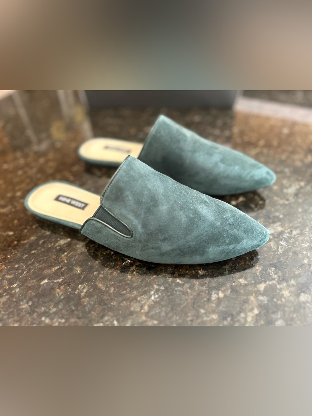 Nine West Pointed Slip-On Mules in Teal faux Suede